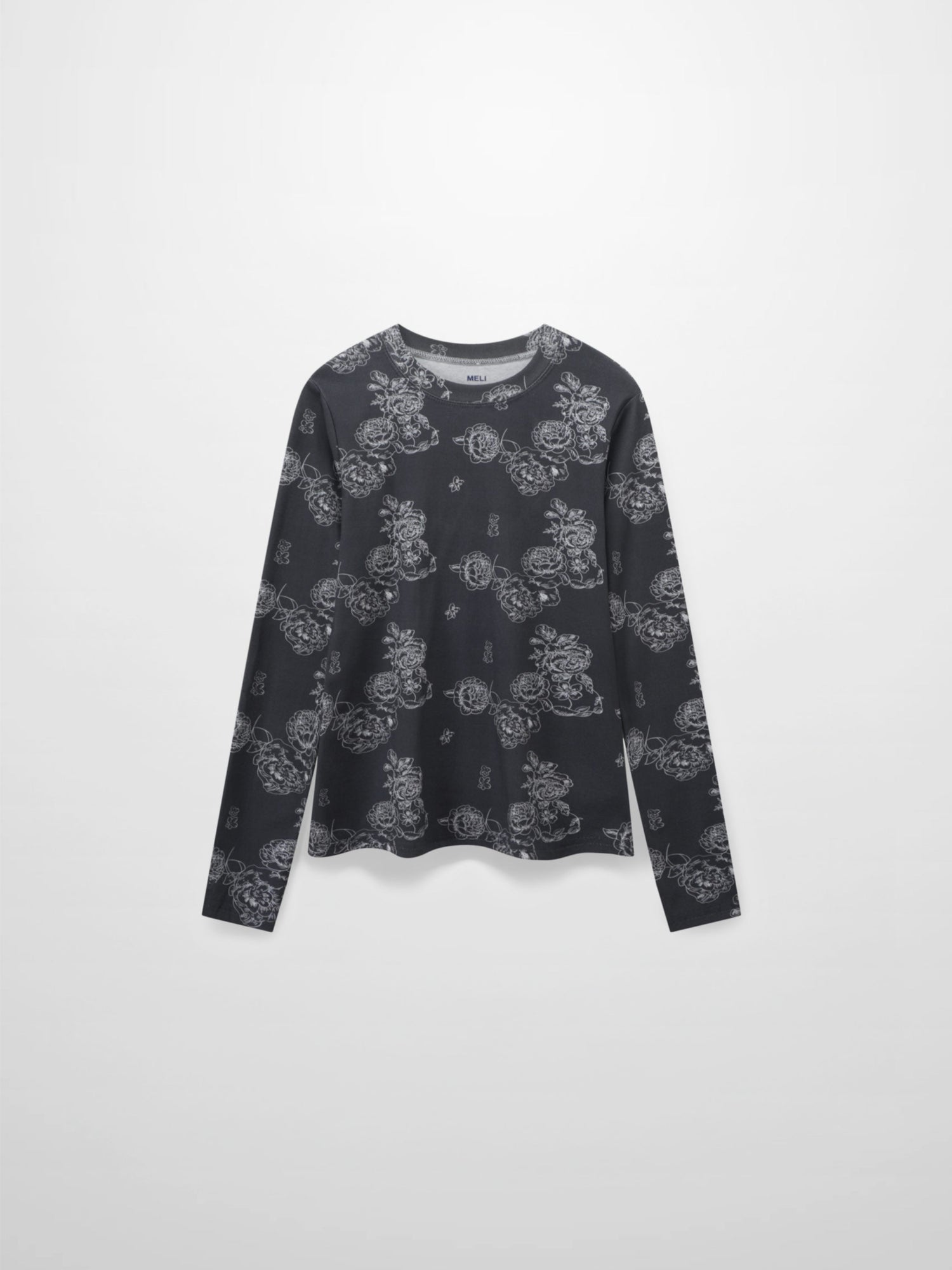 Basic Printed T-shirt-Grey Floral