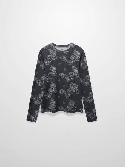 Basic Printed T-shirt-Grey Floral
