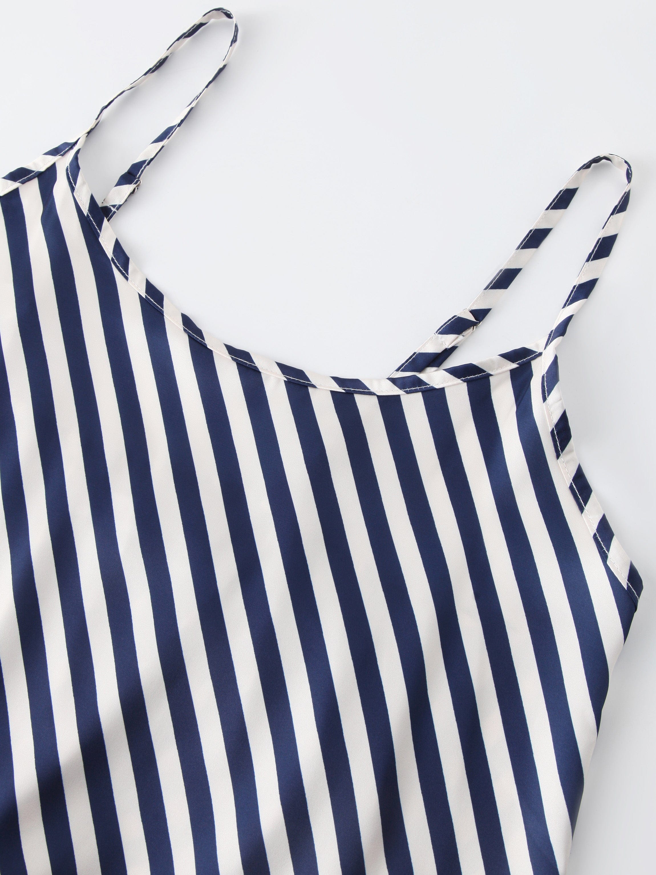 Printed Crew Neck Slip Dress-Navy/Cream Stripes