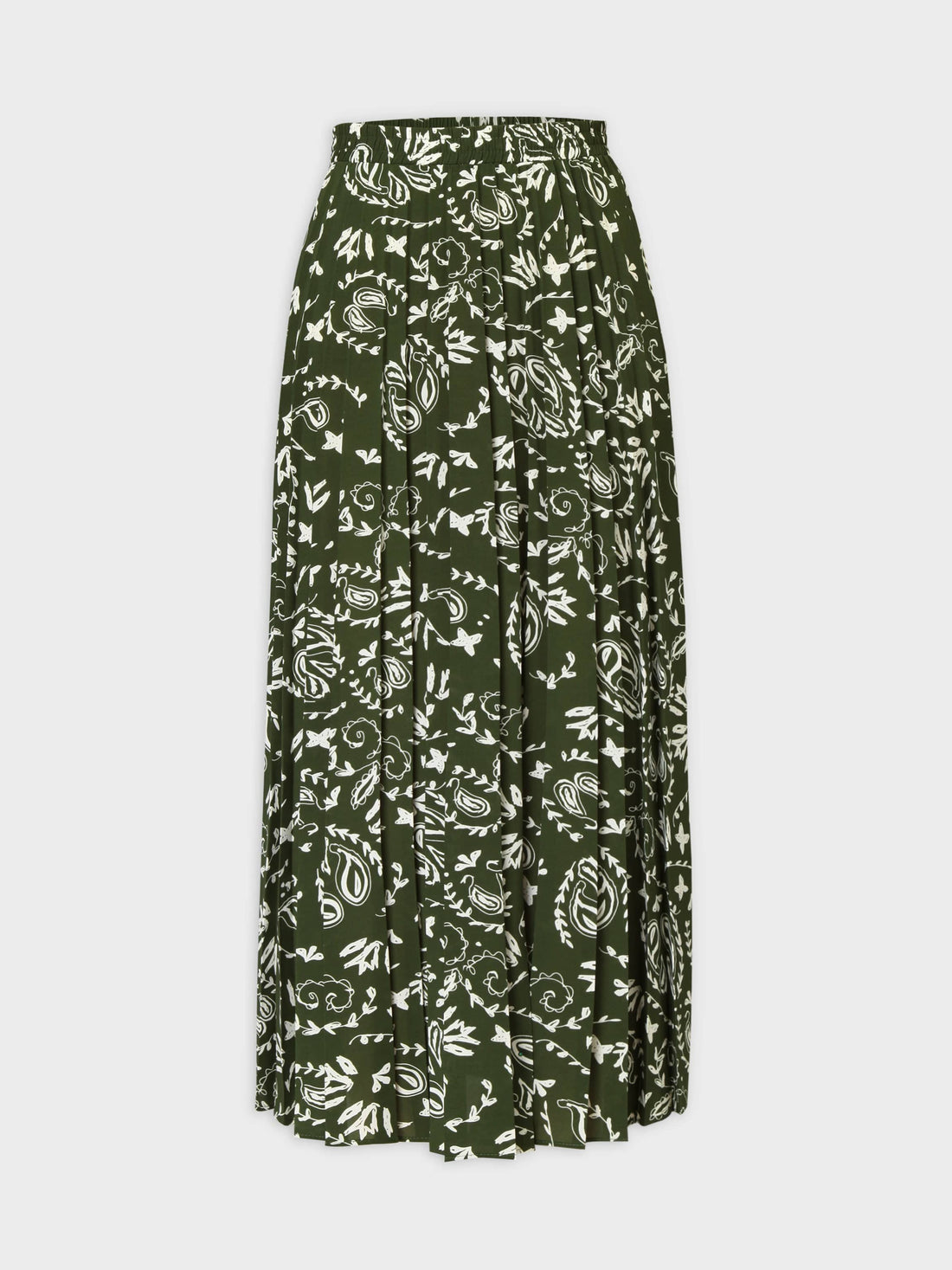 Covered Band Pleated Skirt 37&quot;-Green Paisley