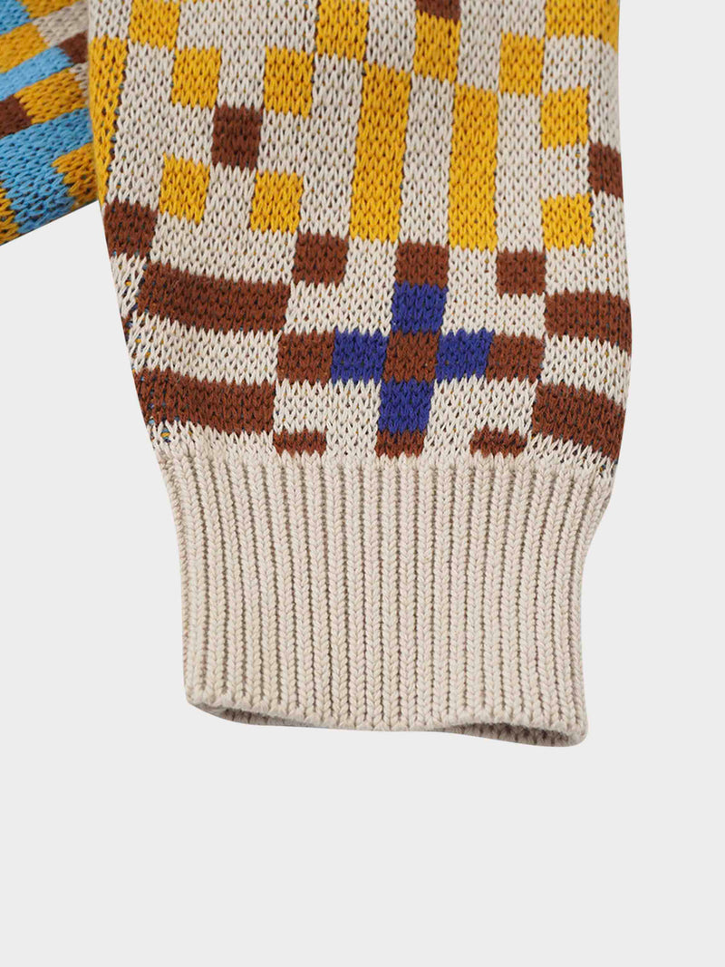 Geometric Design Sweater-Brown