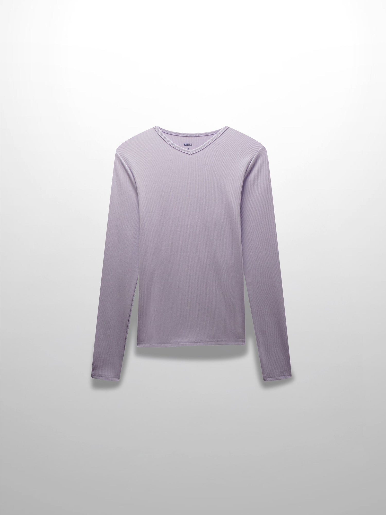 RIBBED HIGH V TEE LS-LILAC