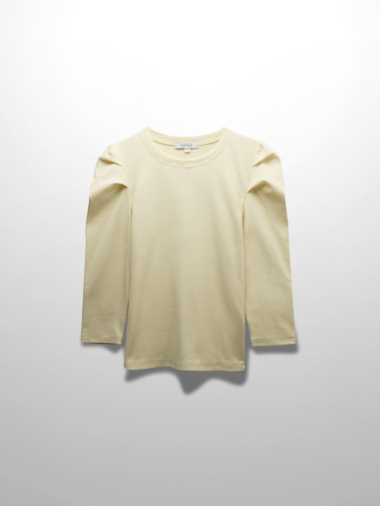 Ribbed Crew Neck Puff Sleeve Top-Ivory