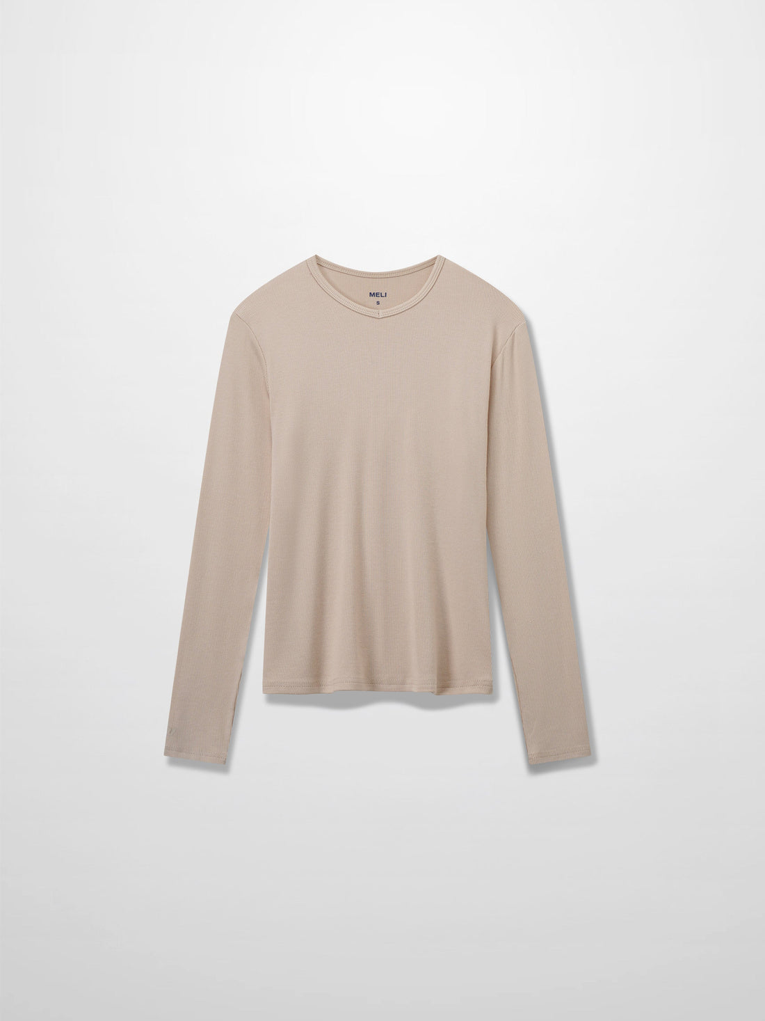 RIBBED HIGH V TEE LS-BEIGE
