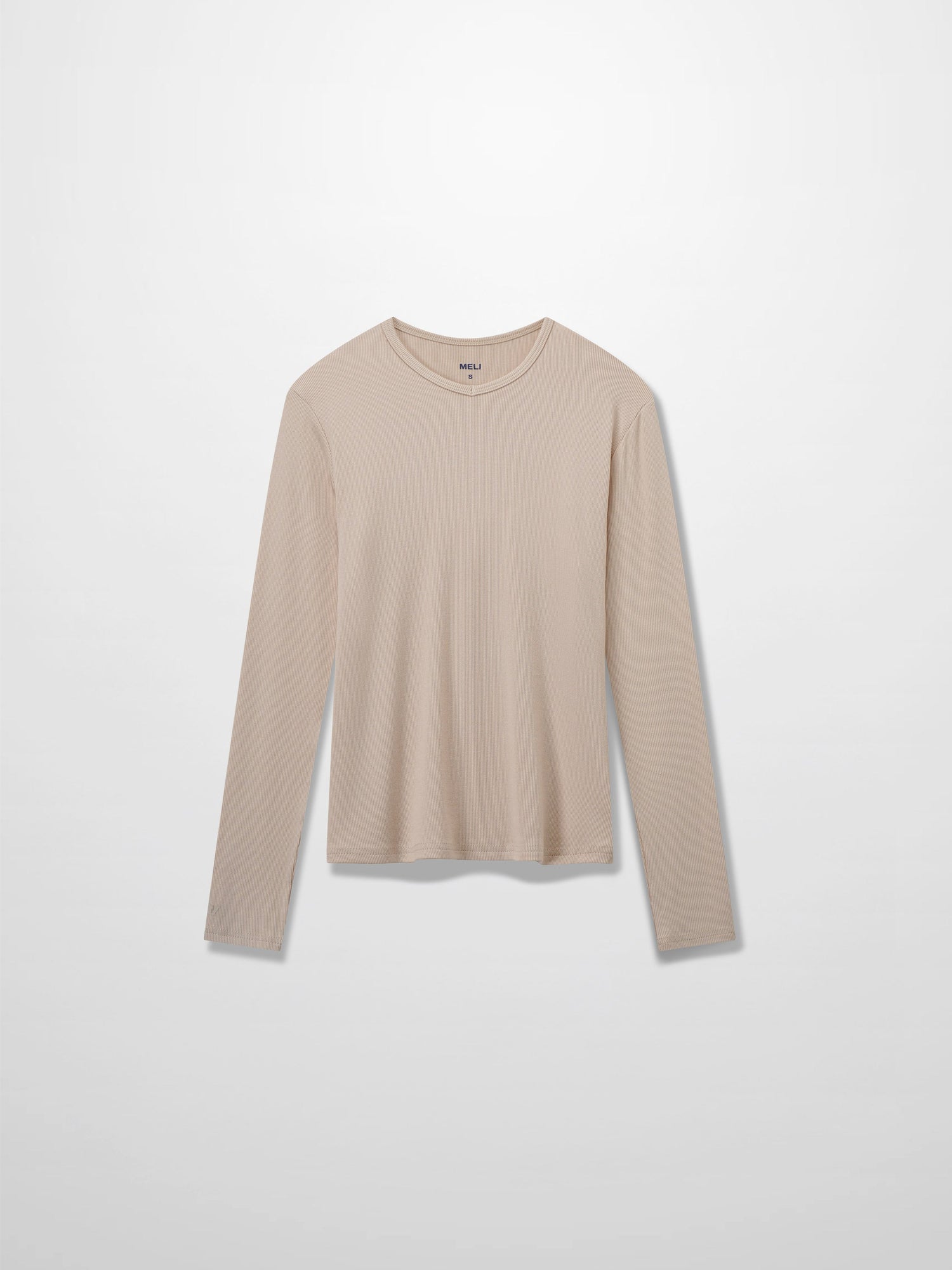 RIBBED HIGH V TEE LS-BEIGE