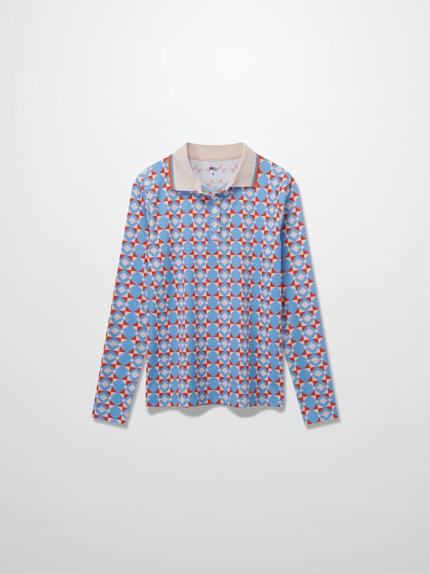 Printed Collar Snap Tee-Kaleidoscope Geo