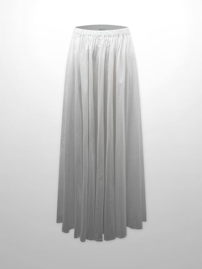 Micro Pleat Elastic Waist Skirt-White