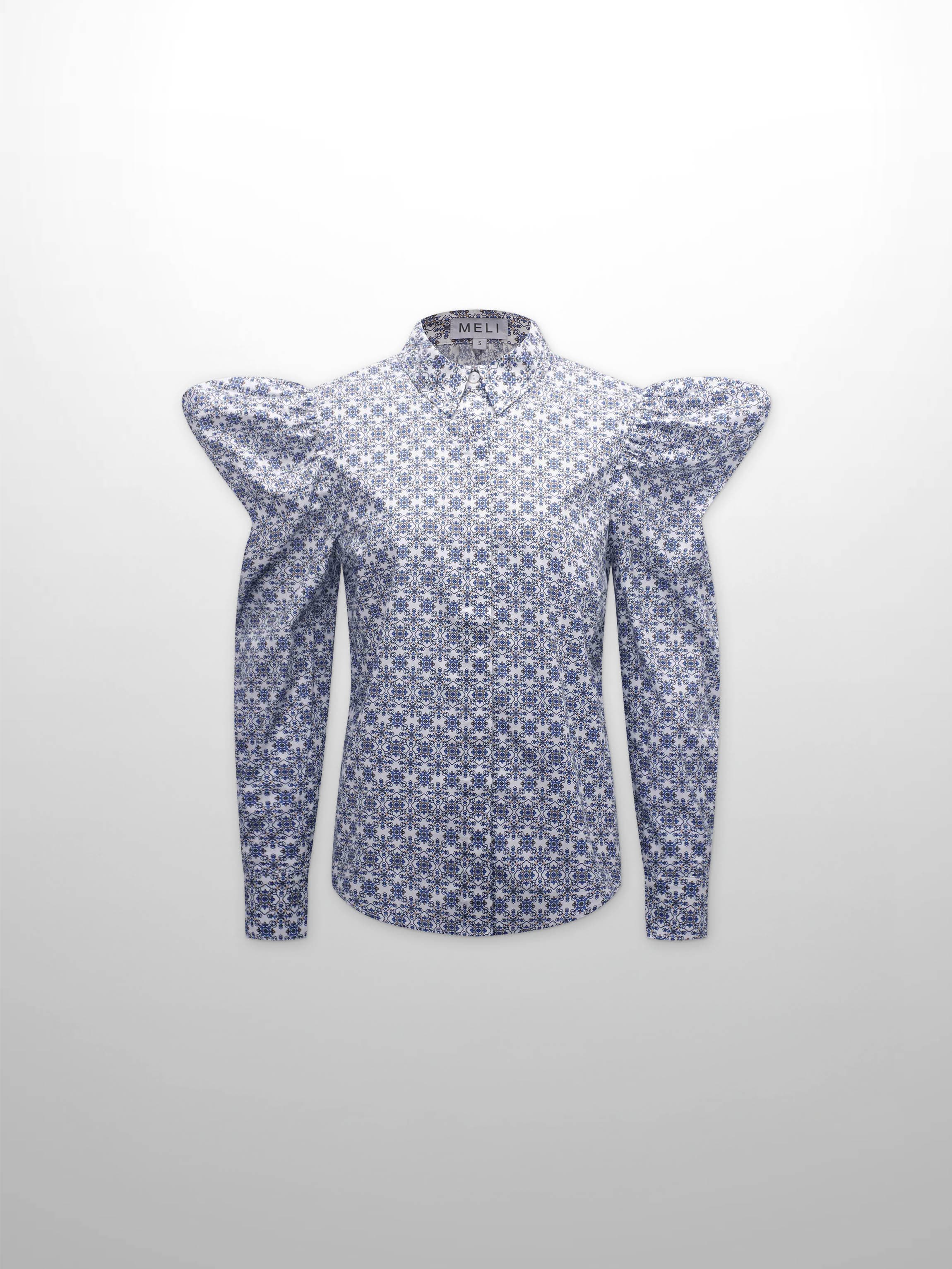 Puff Sleeve Blouse-Grecian Damask