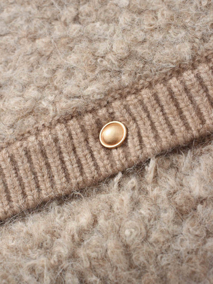 Ribbed Knit Mohair Cardigan Jacket-Camel