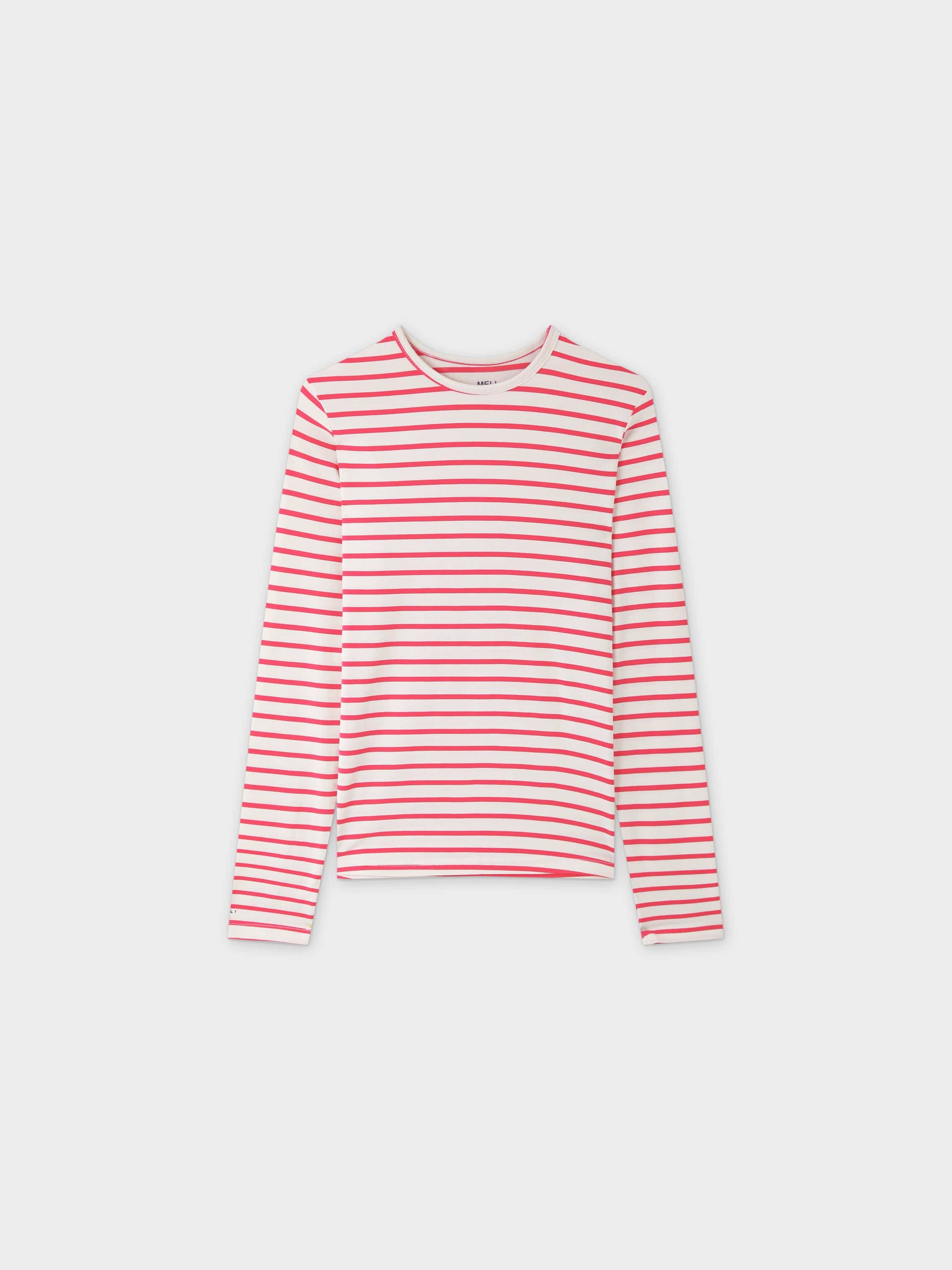 Butter Soft Striped Crew-Hot Pink/White