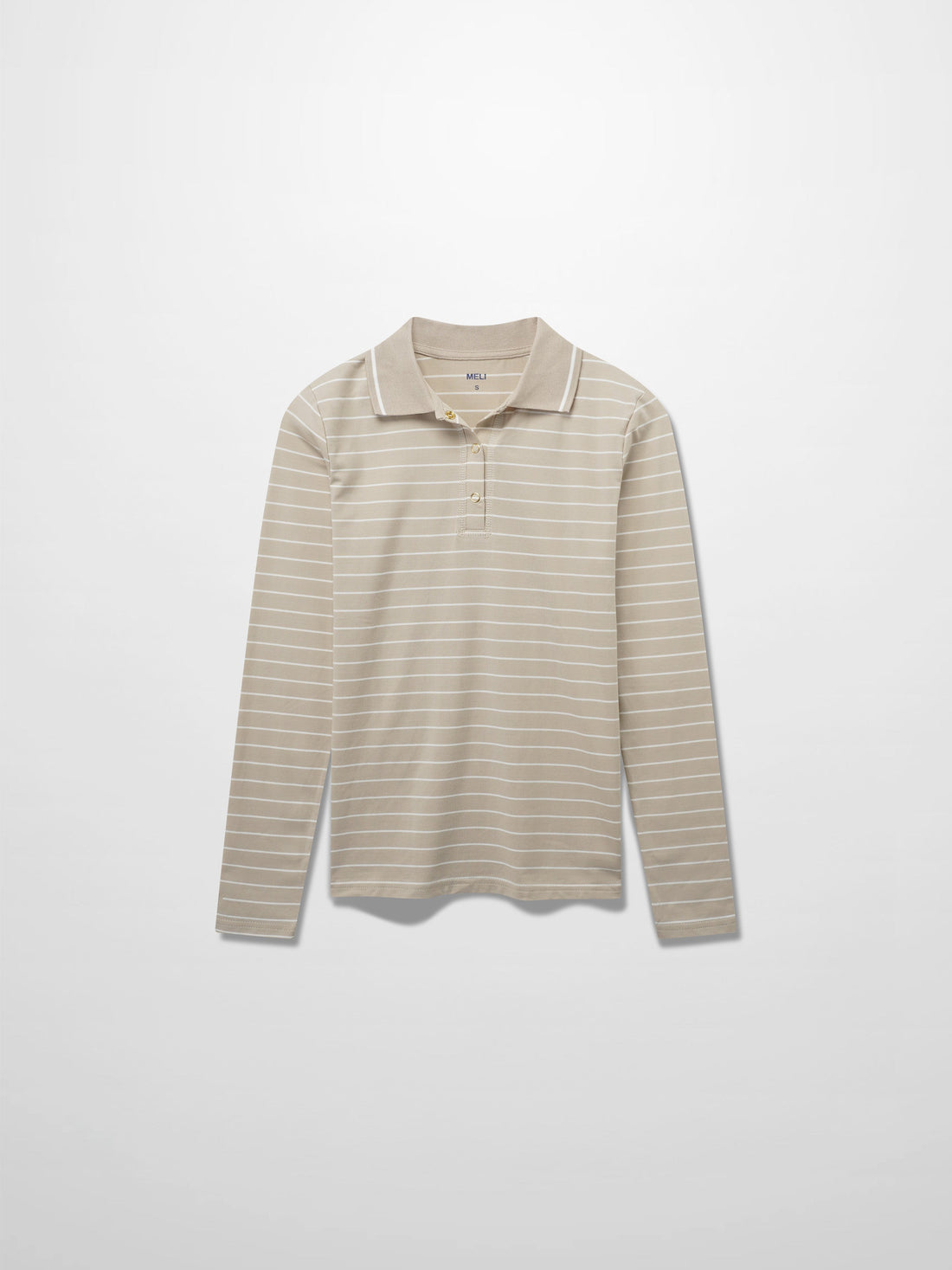 Striped Collar Snap Tee-Tan/White