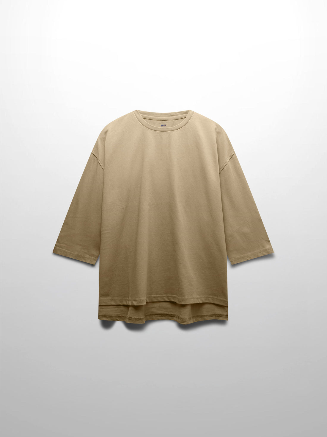 Oversized Boxy 3Q Sleeve Tee-Tan