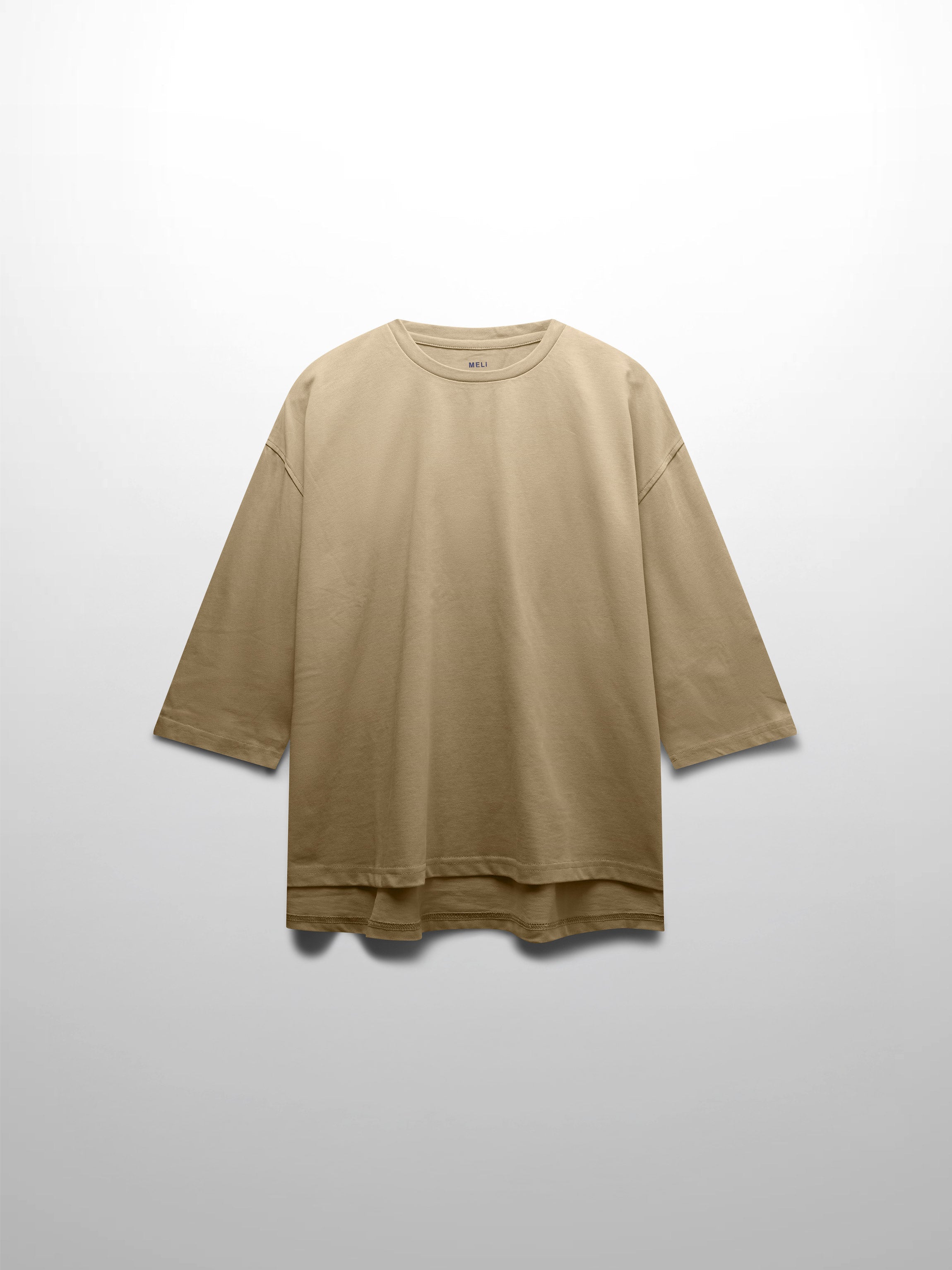 Oversized Boxy 3Q Sleeve Tee-Tan