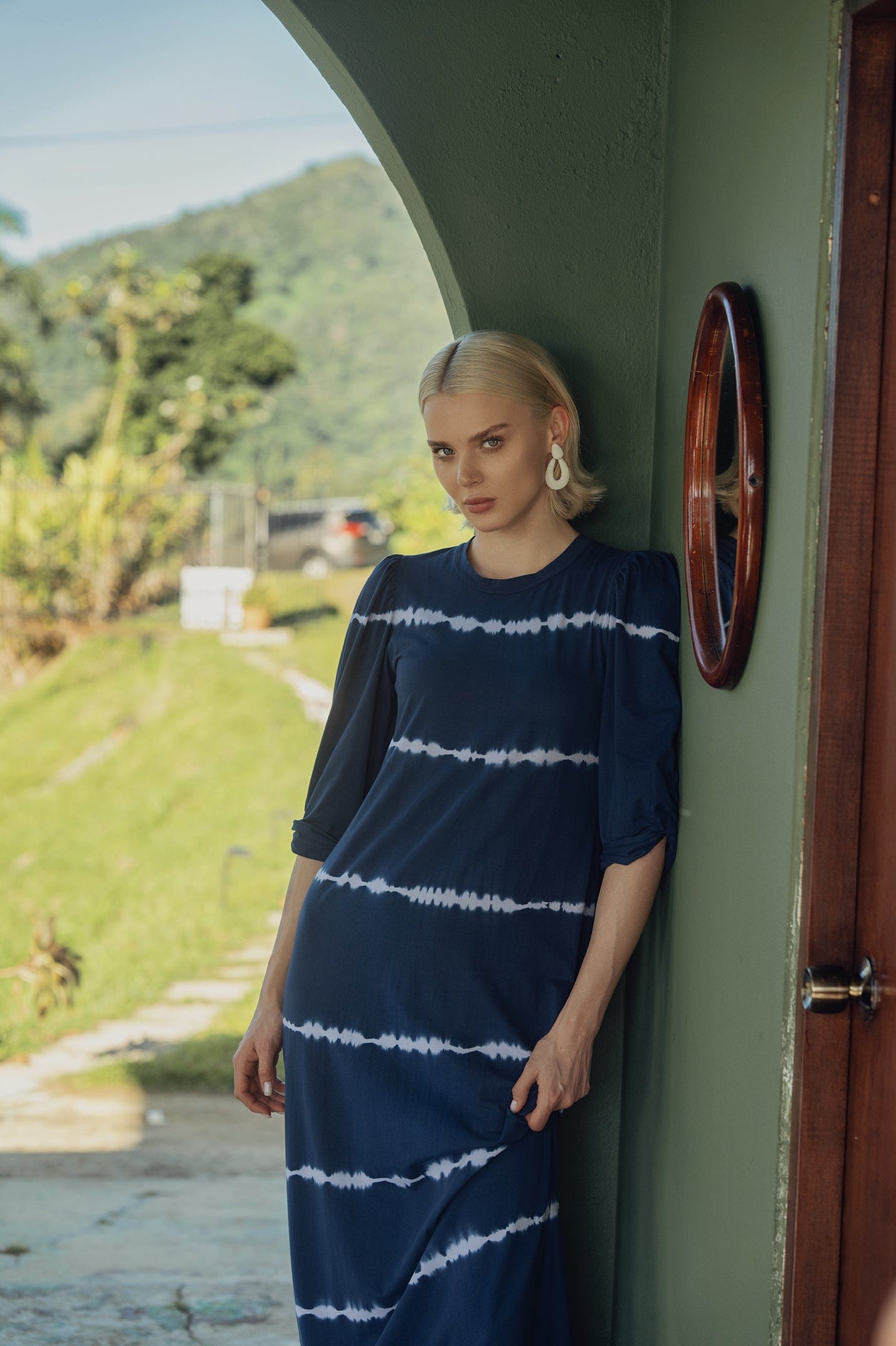 Tie Dye T-shirt Dress-Blue/White