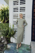 CREW NECK POCKET TEE DRESS 52"-OLIVE