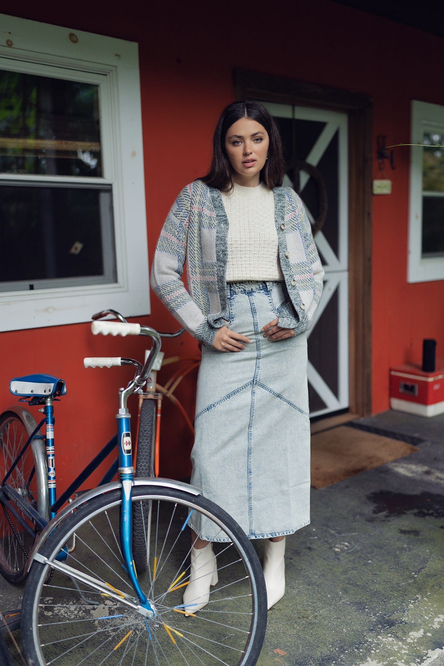 PLAID KNIT CARDIGAN-IVORY