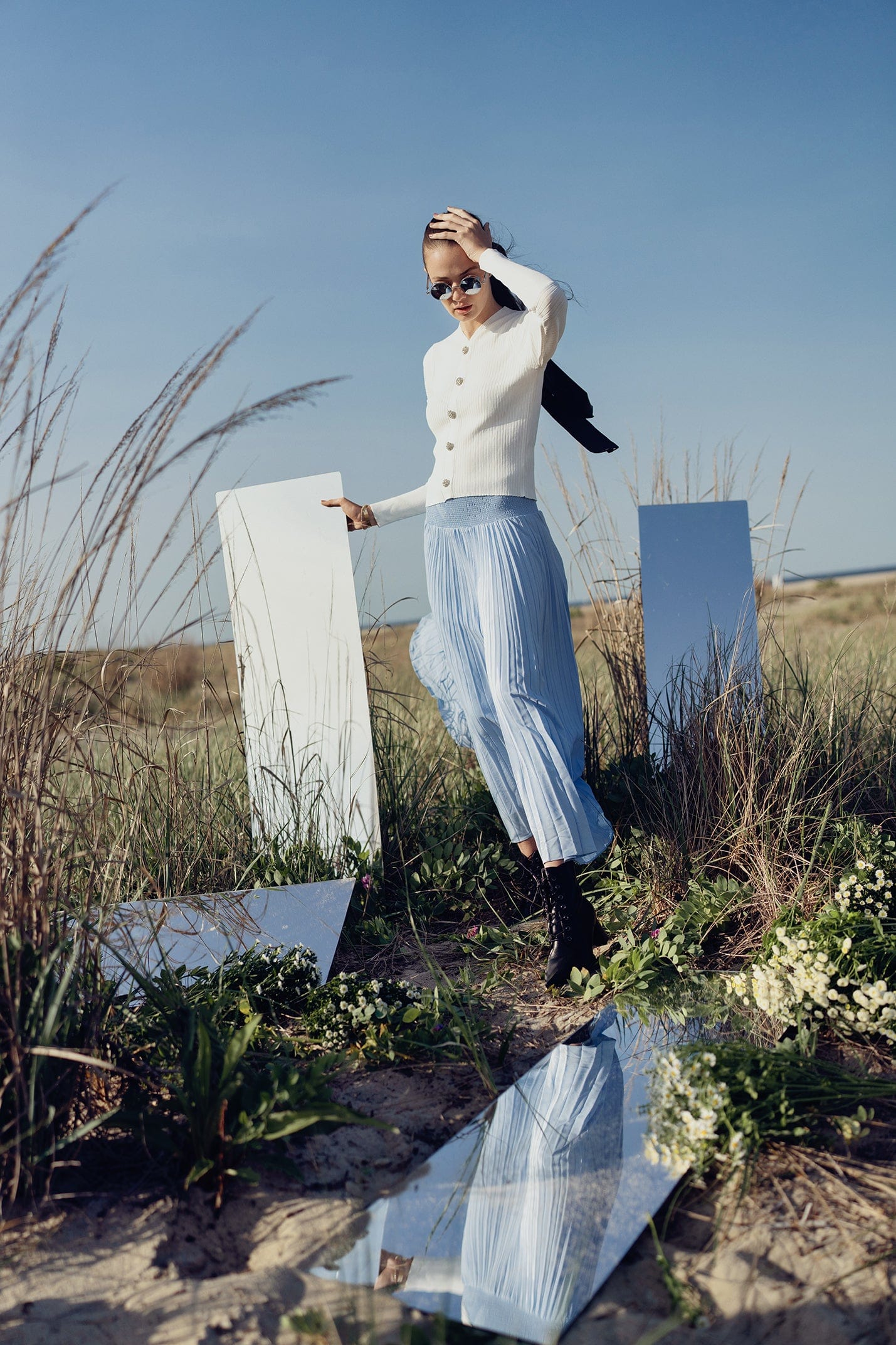 RHINESTONE BUTTON SWEATER-WHITE