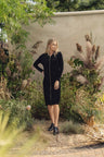 VELOUR HOODIE DRESS 43"-BLACK