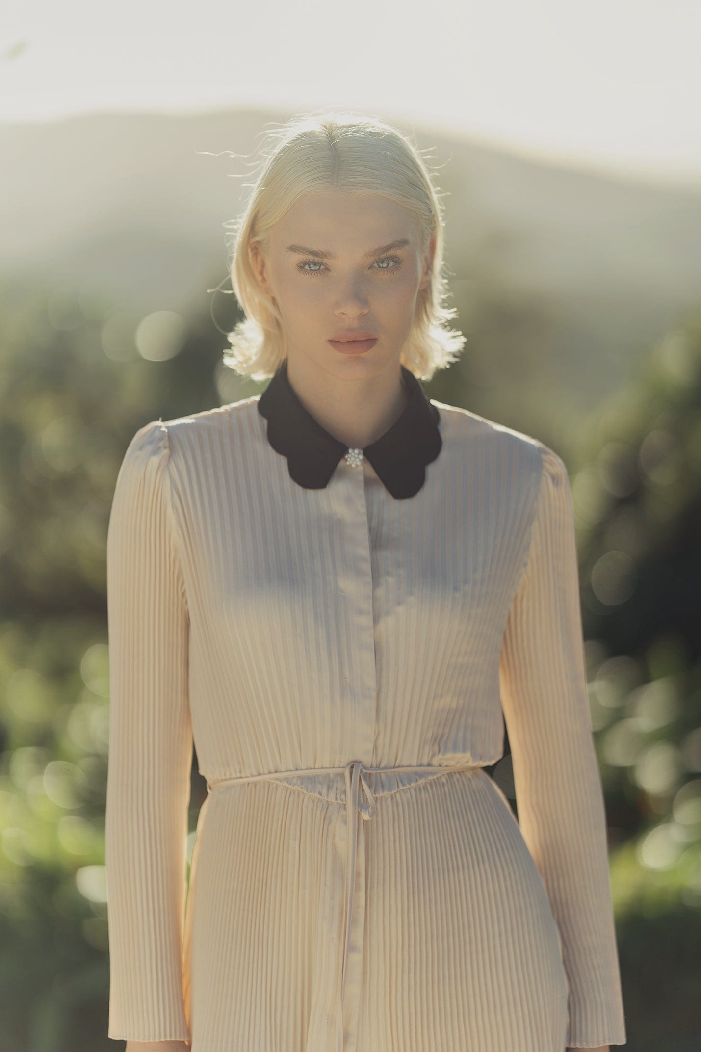 Micro Pleat Dress-Ivory