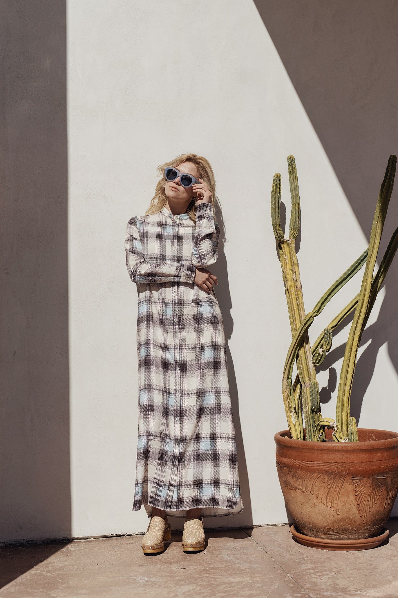 LONG SHIRTDRESS-BROWN PLAID