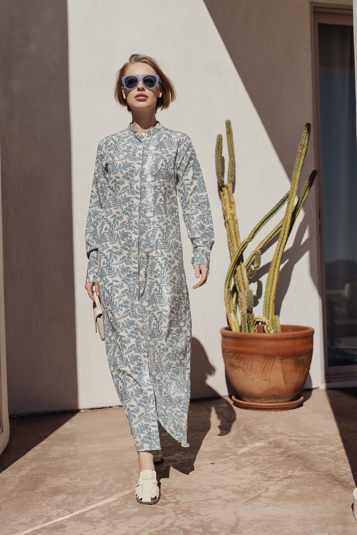 LONG SHIRTDRESS-LIGHT BLUE FLORAL