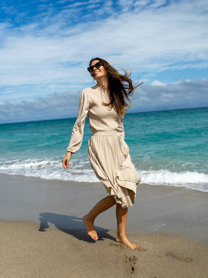 PLEATED SKIRT 27"- TAN