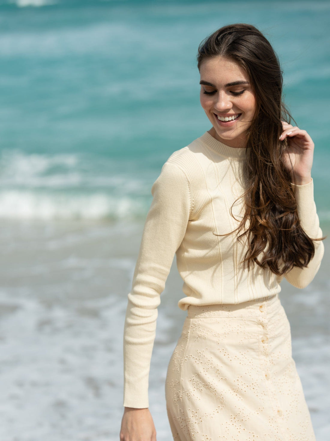 RIBBED SWEATER-CREAM