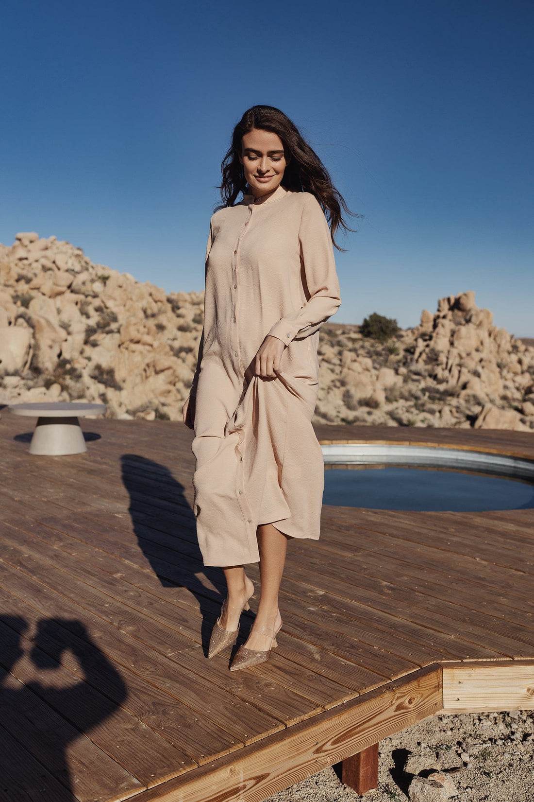 LONG SHIRTDRESS-TAN