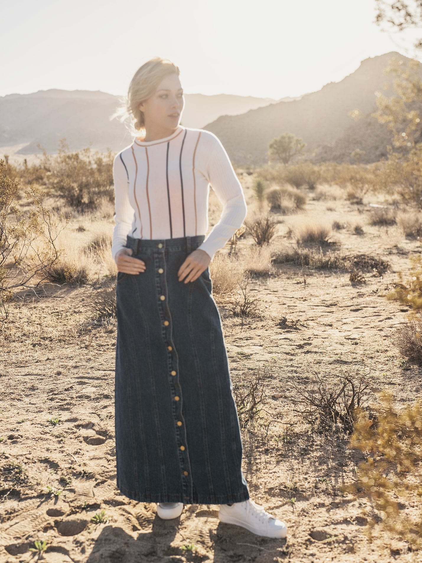 blue maxi denim skirt