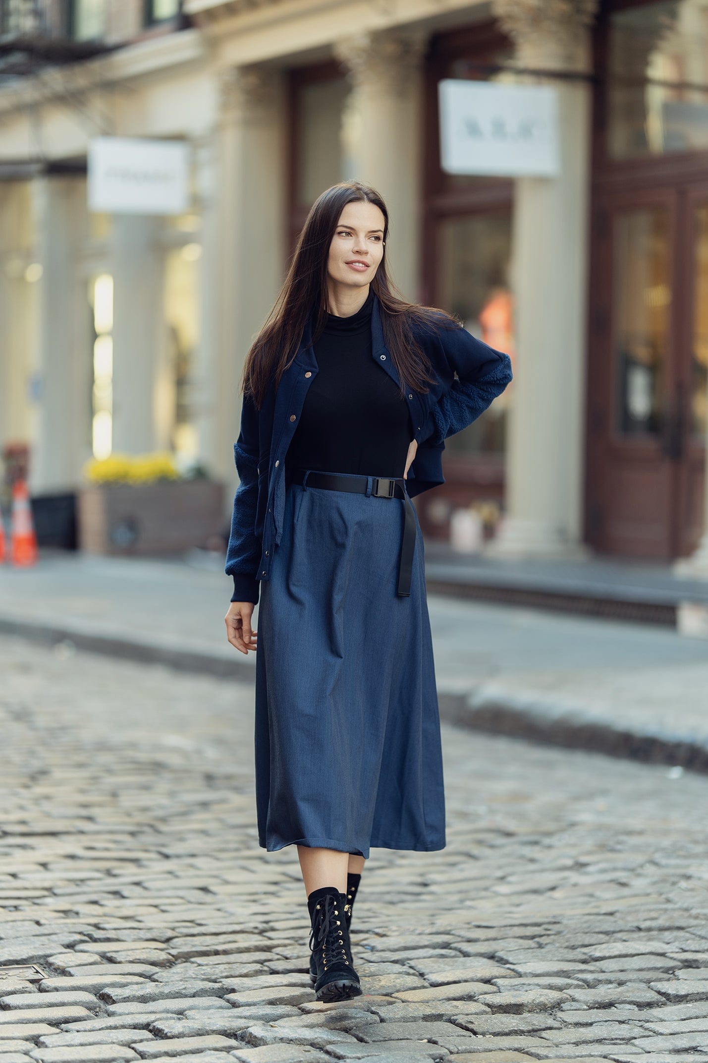 BUCKLE SKIRT-BLUE DENIM