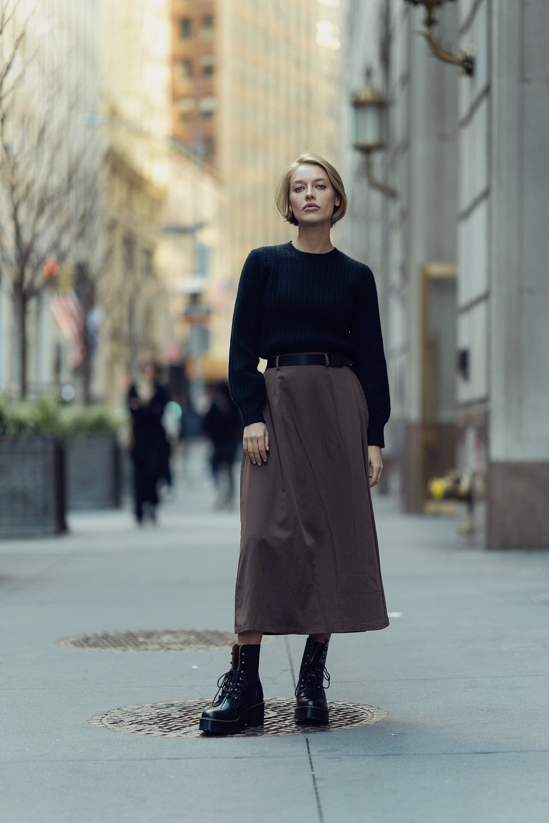 BUCKLE SKIRT-BROWN