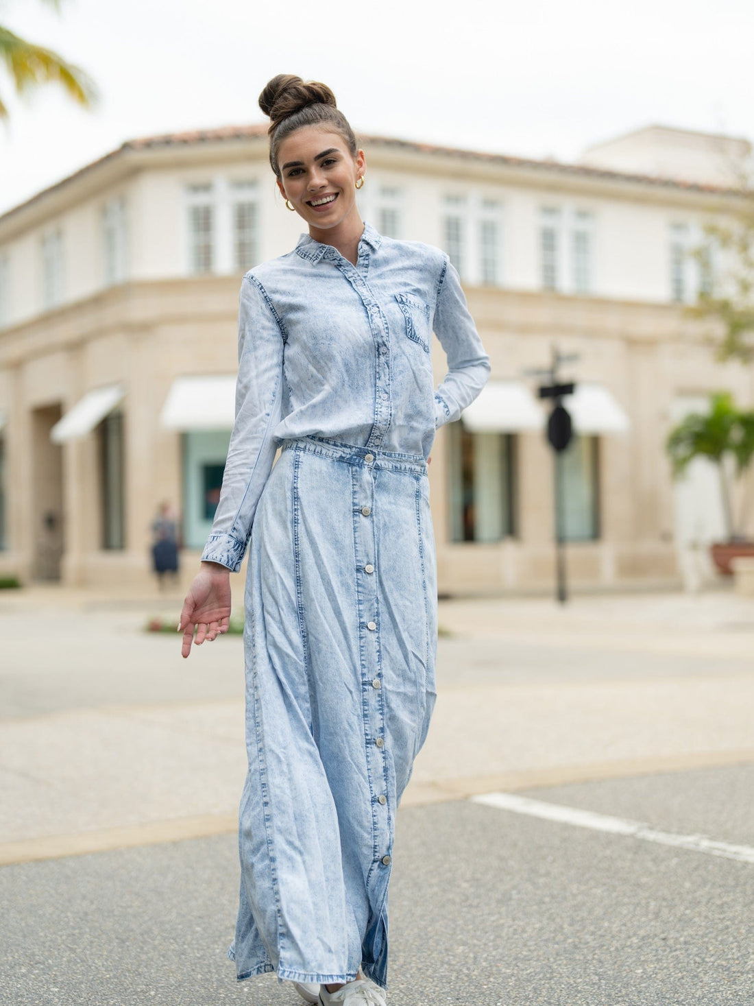 WASHED DENIM SKIRT-BLUE