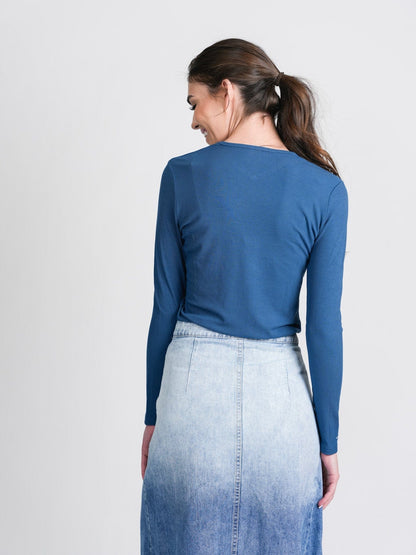 HIGH V RIBBED TEE - LS-INK BLUE