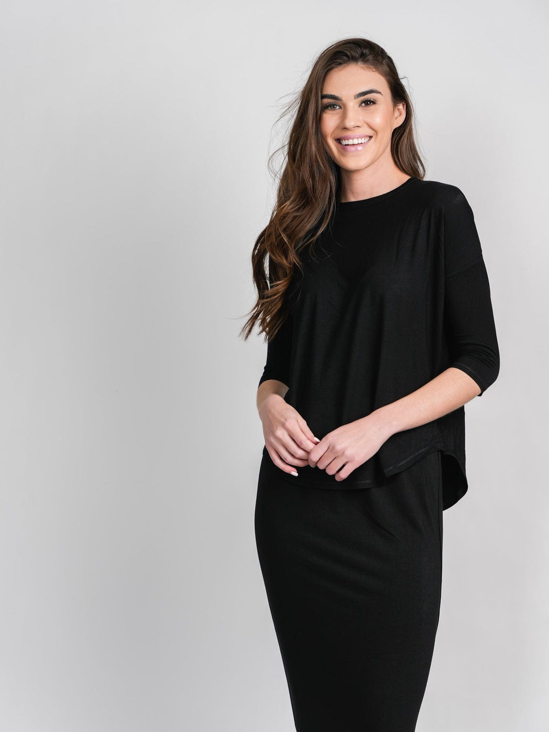 SWING TEE (3Q)-BLACK