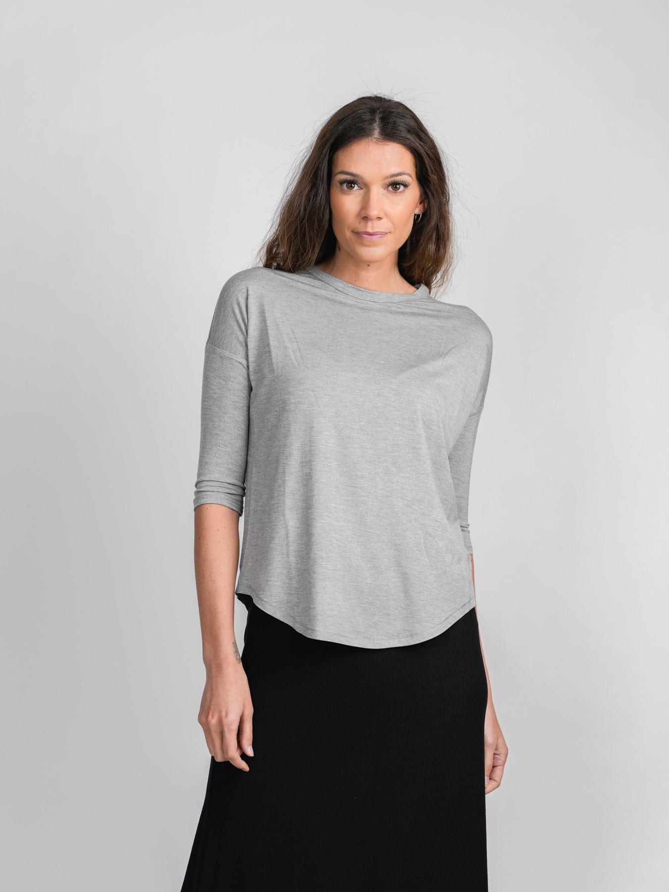 SWING TEE (3Q)-HEATHER GREY