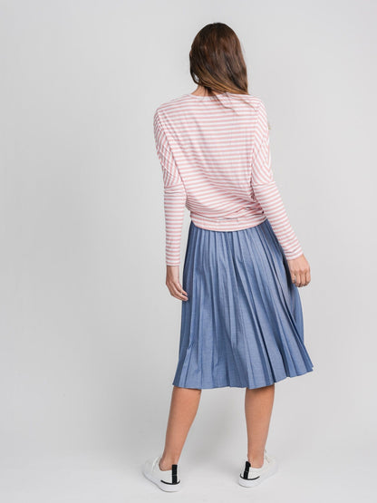 PLEATED SKIRT 27"- LIGHT DENIM