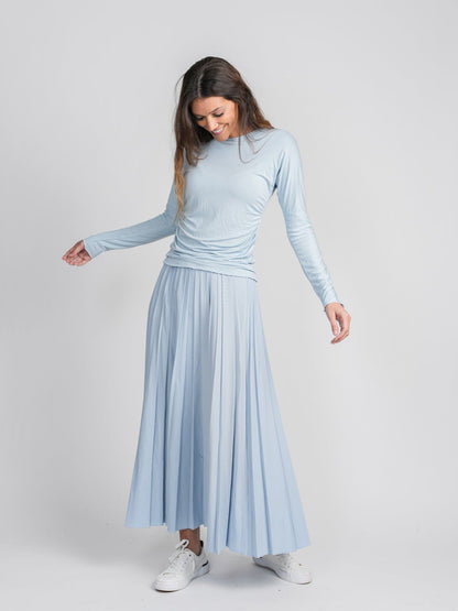 PLEATED SKIRT 37"-LIGHT BLUE