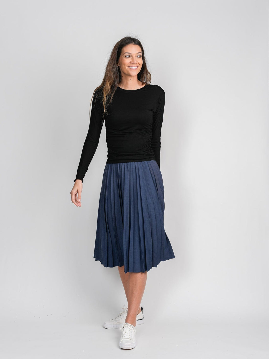 PLEATED SKIRT 27&quot; - DARK DENIM