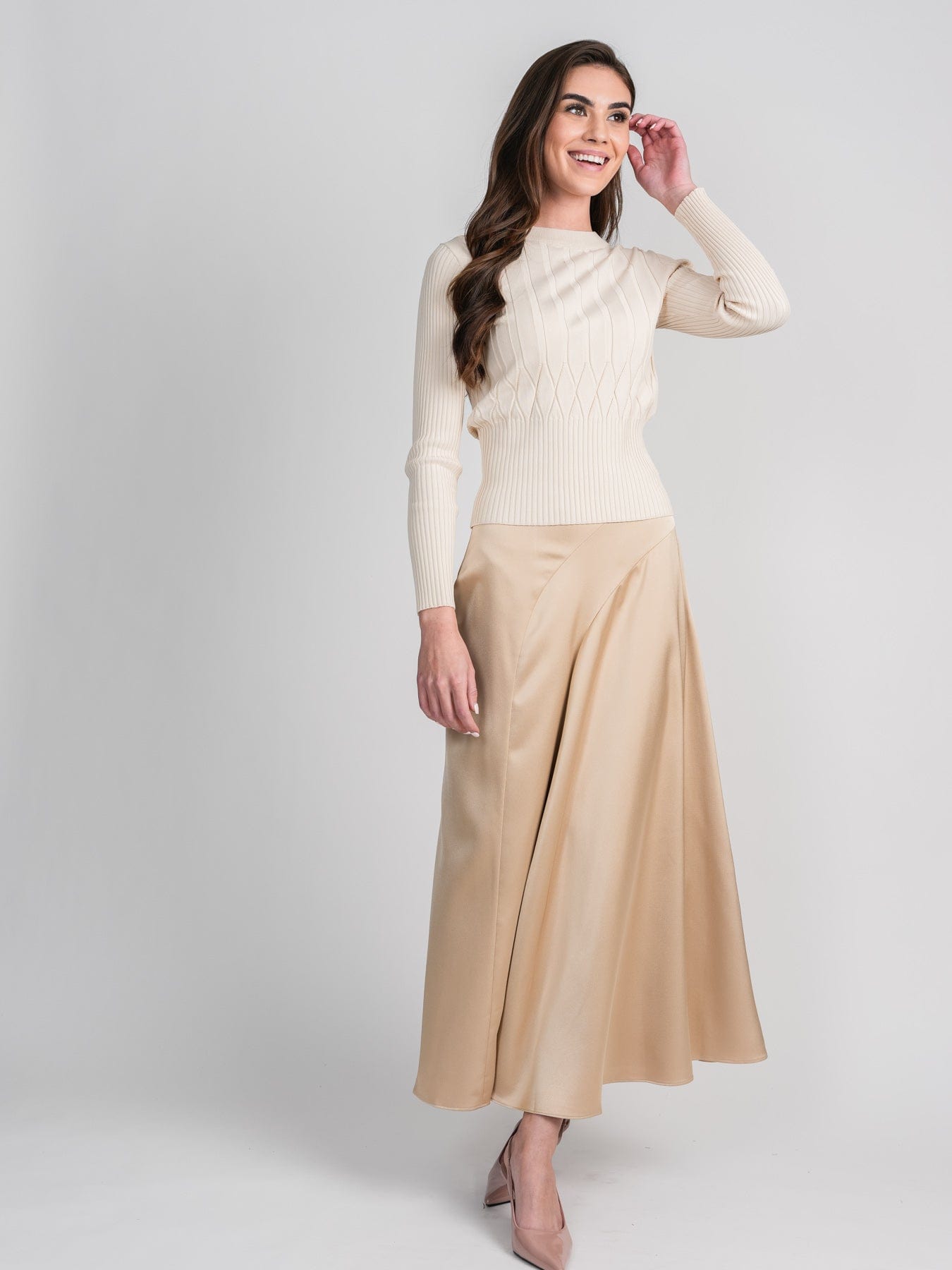 SATIN SEAMED SKIRT-GOLD