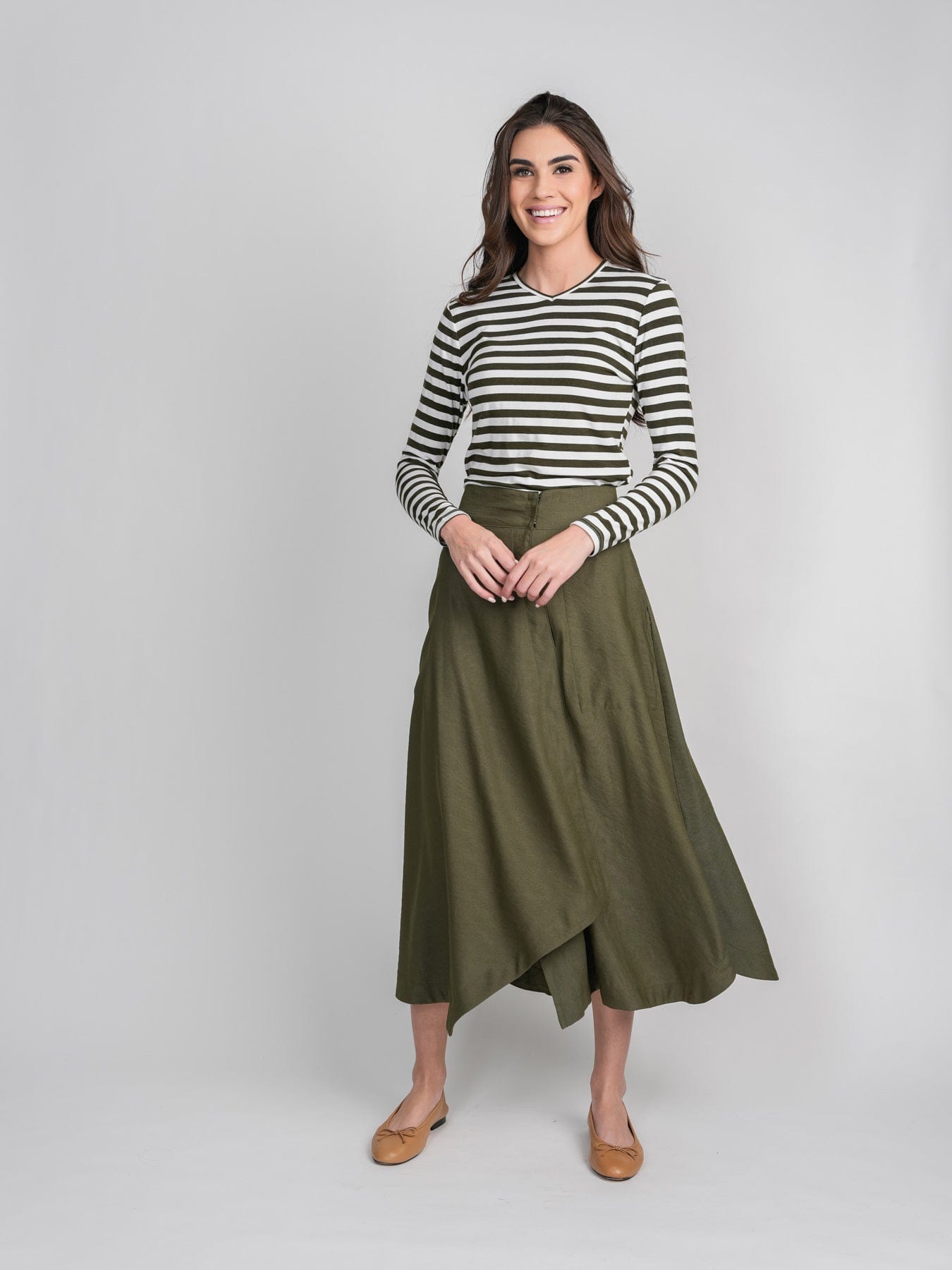 FAUX WRAP SKIRT-OLIVE