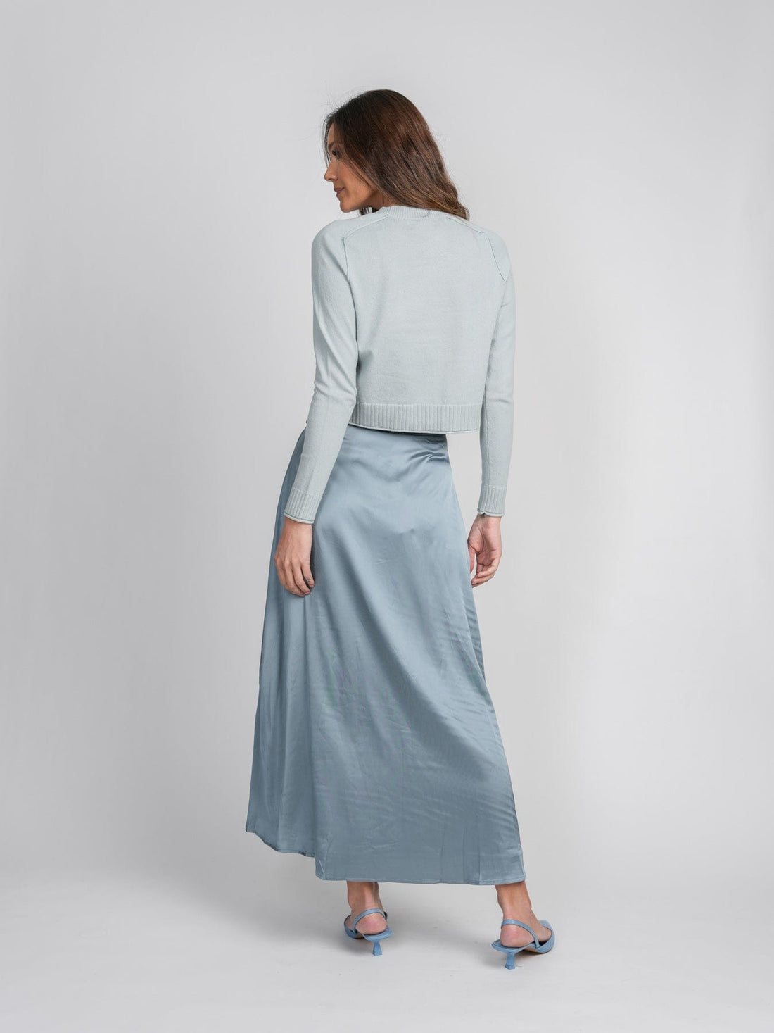 SATIN WRAP SKIRT-LIGHT BLUE