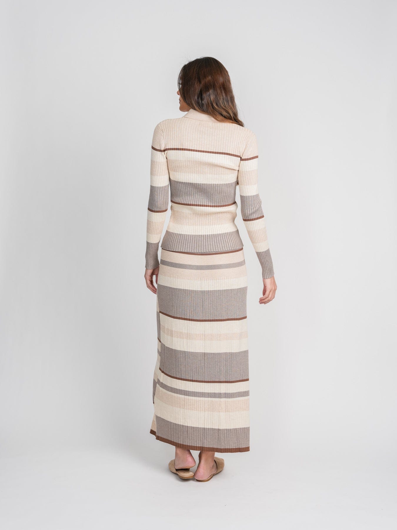 RIBBED STRIPED SKIRT-BEIGE