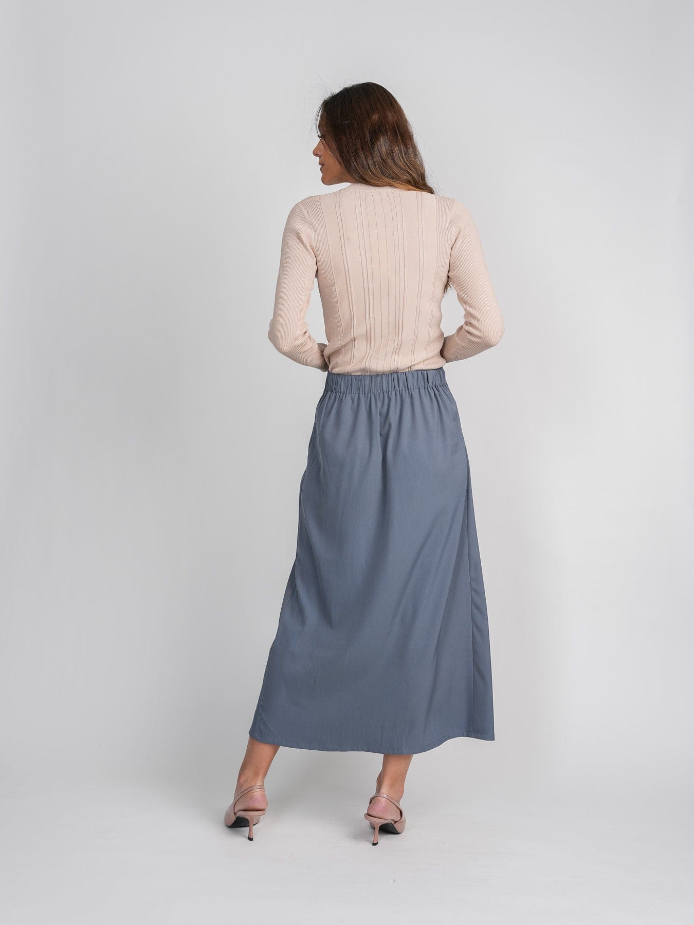 SIDE RUCHED SKIRT-BLUE