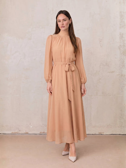 Asymmetrical Bottom Belted Dress-Mocha