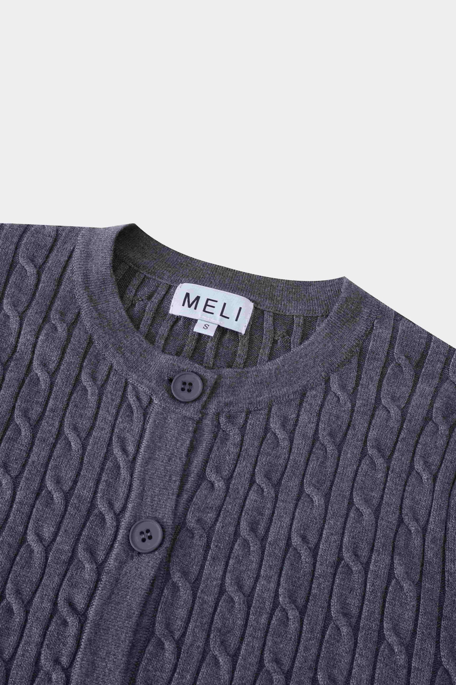 Cable Knit Crew Cardigan-Grey