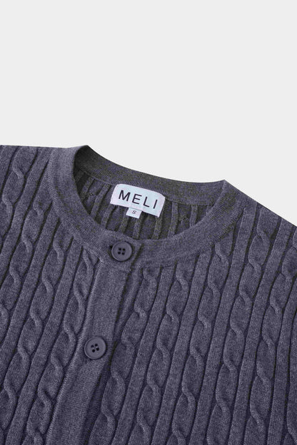 Cable Knit Crew Cardigan-Grey