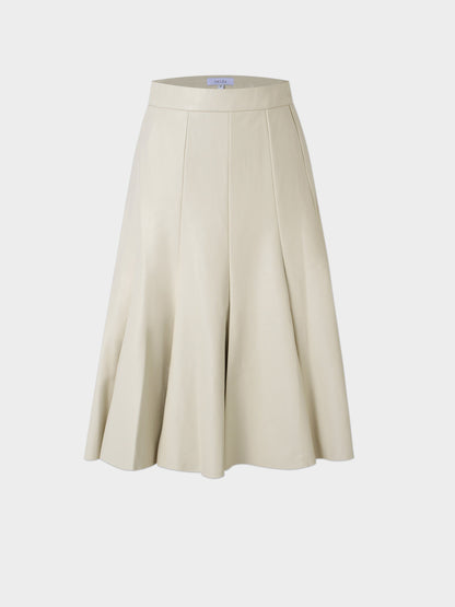 Flare Leather Skirt 23.5"-Ivory