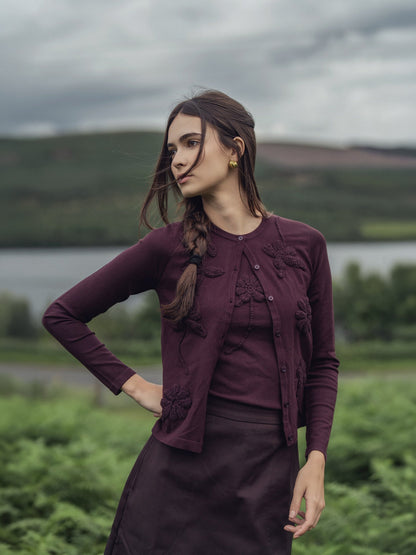 Crochet Puff Flower Sweater Set-Plum