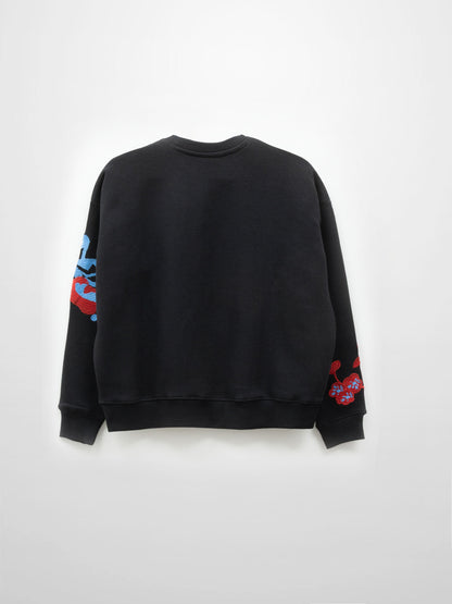 Embroidered Flower Sweatshirt-Black