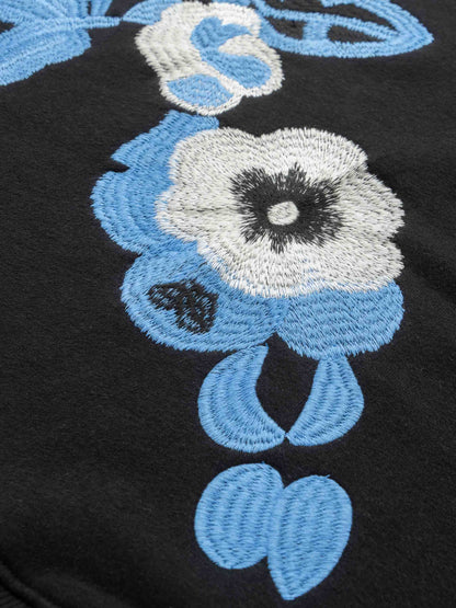 Embroidered Flower Sweatshirt-Black